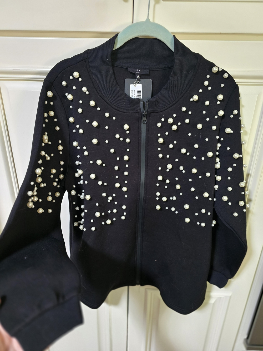 NWT JOH Black Pearl Embellished Scuba Zip Jacket-Small